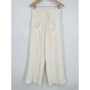 Alembika Linen Blend Wide Leg Pants Pocket Front Lagenlook Vacation Beach White